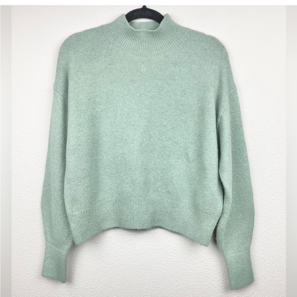 & OTHER STORIES Women's Small Mock Neck Sweater Dusty Green Knit Fuzzy Minimal